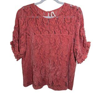 Anthropologie Parvati Velvet Lace Short Sleeve Blouse size L